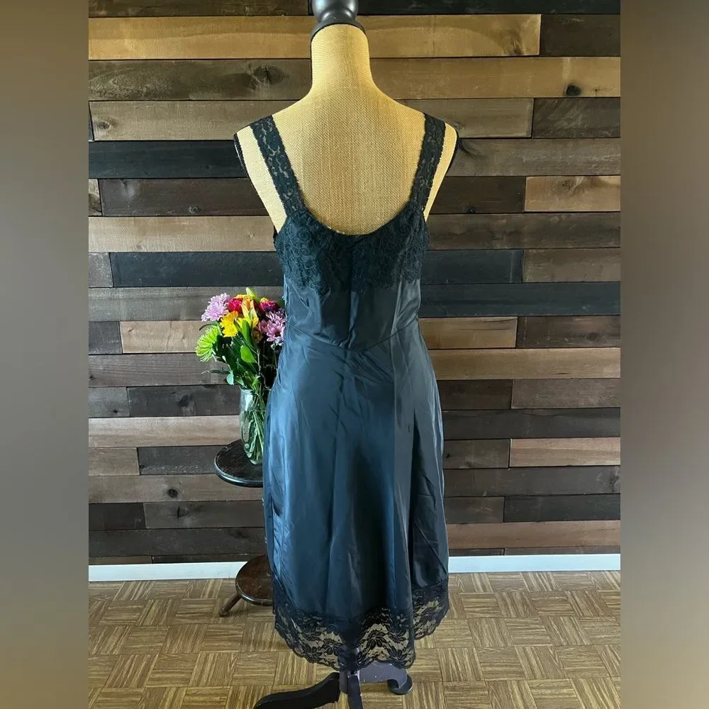 Vintage 1960s Lady Lynne Black Lace Lingerie Night Gown Slip Dress - Picture 3 of 8